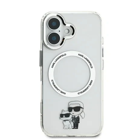 Carcasă spate Karl Lagerfeld IML Karl and Choupette MagSafe pentru iPhone 16, transparentă