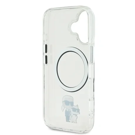 Carcasă spate Karl Lagerfeld IML Karl and Choupette MagSafe pentru iPhone 16, transparentă