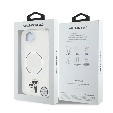 Carcasă spate Karl Lagerfeld IML Karl and Choupette MagSafe pentru iPhone 16e/17e, transparentă