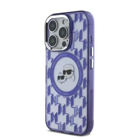 Carcasă spate Karl Lagerfeld IML Monogram K&amp;amp;CH Heads MagSafe pentru iPhone 16 Pro Max, violet