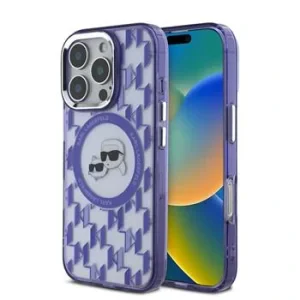 Carcasă spate Karl Lagerfeld IML Monogram K&amp;amp;CH Heads MagSafe pentru iPhone 16 Pro Max, violet