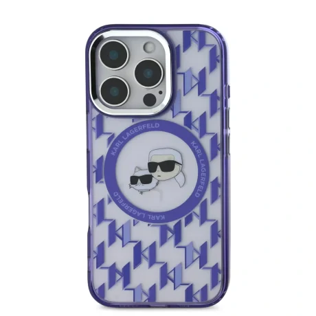 Carcasă spate Karl Lagerfeld IML Monogram K&amp;amp;CH Heads MagSafe pentru iPhone 16 Pro, violet