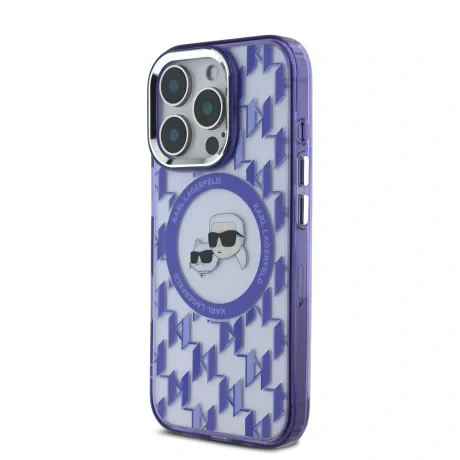 Carcasă spate Karl Lagerfeld IML Monogram K&amp;amp;CH Heads MagSafe pentru iPhone 16 Pro, violet