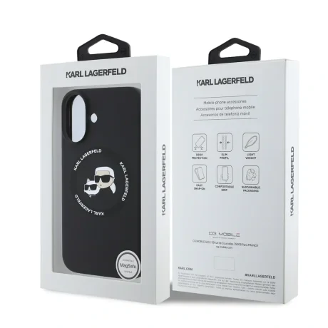 Carcasă spate Karl Lagerfeld K&amp;amp;CH Heads MagSafe din silicon lichid pentru iPhone 16, neagră