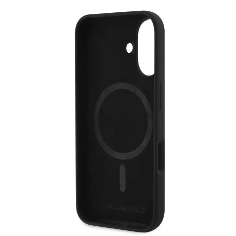 Carcasă spate Karl Lagerfeld K&amp;amp;CH Heads MagSafe din silicon lichid pentru iPhone 16, neagră