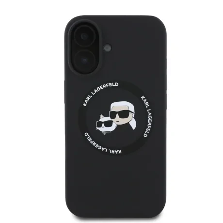 Carcasă spate Karl Lagerfeld K&amp;amp;CH Heads MagSafe din silicon lichid pentru iPhone 16, neagră