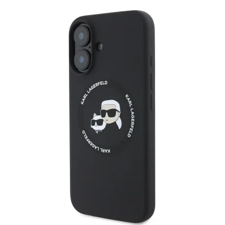 Carcasă spate Karl Lagerfeld K&amp;amp;CH Heads MagSafe din silicon lichid pentru iPhone 16, neagră