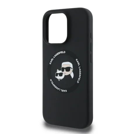 Carcasă spate Karl Lagerfeld K&amp;amp;CH Heads MagSafe din silicon lichid pentru iPhone 16 Pro Max, neagră
