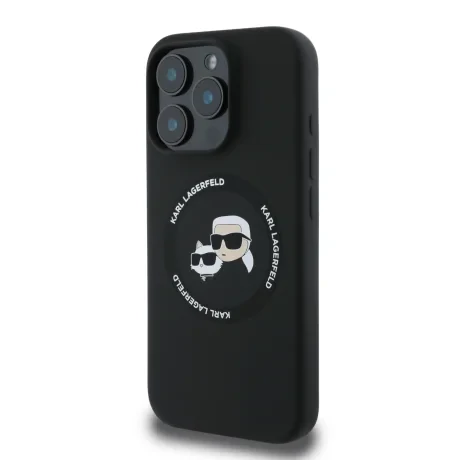 Carcasă spate Karl Lagerfeld K&amp;amp;CH Heads MagSafe din silicon lichid pentru iPhone 16 Pro Max, neagră