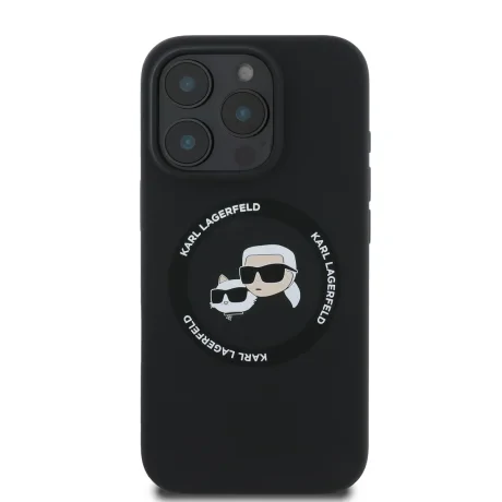 Carcasă spate Karl Lagerfeld K&amp;amp;CH Heads MagSafe din silicon lichid pentru iPhone 16 Pro Max, neagră
