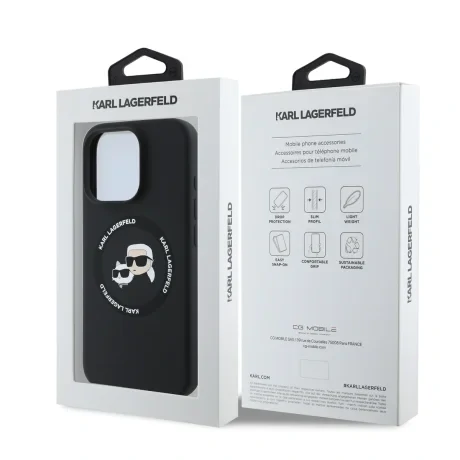 Carcasă spate Karl Lagerfeld K&amp;amp;CH Heads MagSafe din silicon lichid pentru iPhone 16 Pro Max, neagră
