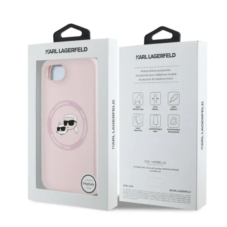Carcasă spate Karl Lagerfeld K&amp;amp;CH Heads MagSafe din silicon lichid pentru iPhone 16e/17e, roz