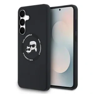 Carcasă spate Karl Lagerfeld K&amp;amp;CH Heads MagSafe din silicon lichid pentru Samsung Galaxy S25 FE, neagră