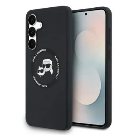Carcasă spate Karl Lagerfeld K&amp;amp;CH Heads MagSafe din silicon lichid pentru Samsung Galaxy S25 FE, neagră