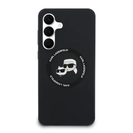Carcasă spate Karl Lagerfeld K&amp;amp;CH Heads MagSafe din silicon lichid pentru Samsung Galaxy S25 FE, neagră