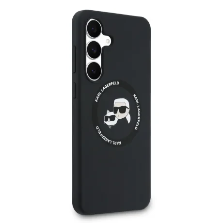 Carcasă spate Karl Lagerfeld K&amp;amp;CH Heads MagSafe din silicon lichid pentru Samsung Galaxy S25 FE, neagră
