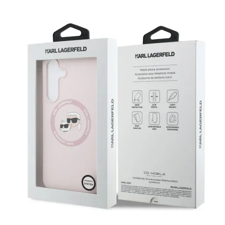 Carcasă spate Karl Lagerfeld K&amp;amp;CH Heads MagSafe din silicon lichid pentru Samsung Galaxy S25 FE, roz