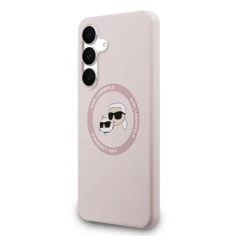 Carcasă spate Karl Lagerfeld K&amp;amp;CH Heads MagSafe din silicon lichid pentru Samsung Galaxy S25 FE, roz