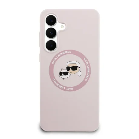 Carcasă spate Karl Lagerfeld K&amp;amp;CH Heads MagSafe din silicon lichid pentru Samsung Galaxy S25 FE, roz
