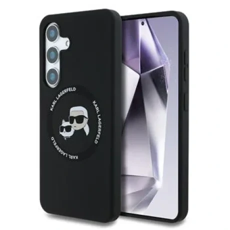 Carcasă spate Karl Lagerfeld K&amp;amp;CH Heads MagSafe din silicon lichid pentru Samsung Galaxy S25, neagră