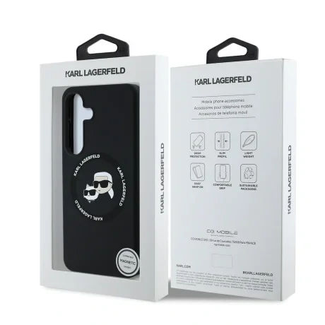 Carcasă spate Karl Lagerfeld K&amp;amp;CH Heads MagSafe din silicon lichid pentru Samsung Galaxy S25, neagră