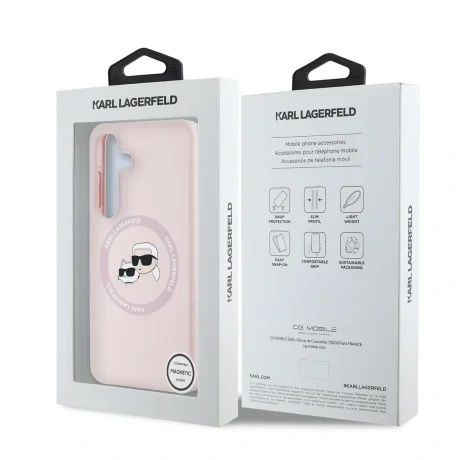 Carcasă spate Karl Lagerfeld K&amp;amp;CH Heads MagSafe din silicon lichid pentru Samsung Galaxy S25, roz