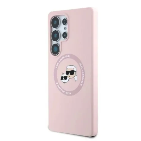 Carcasă spate Karl Lagerfeld K&amp;amp;CH Heads MagSafe din silicon lichid pentru Samsung Galaxy S25 Ultra, roz