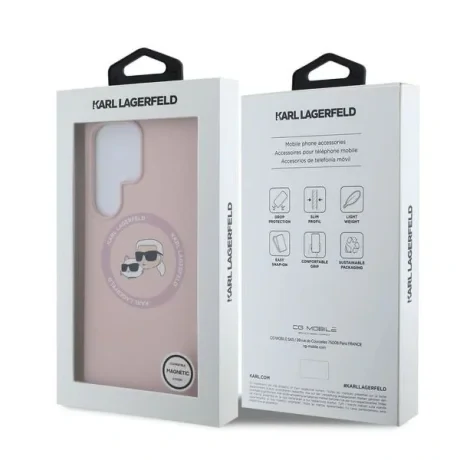 Carcasă spate Karl Lagerfeld K&amp;amp;CH Heads MagSafe din silicon lichid pentru Samsung Galaxy S25 Ultra, roz