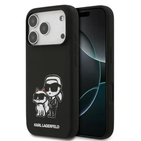 Carcasă spate Karl Lagerfeld K&amp;amp;CH Sketch MagSafe din silicon lichid pentru iPhone 17 Pro, neagră