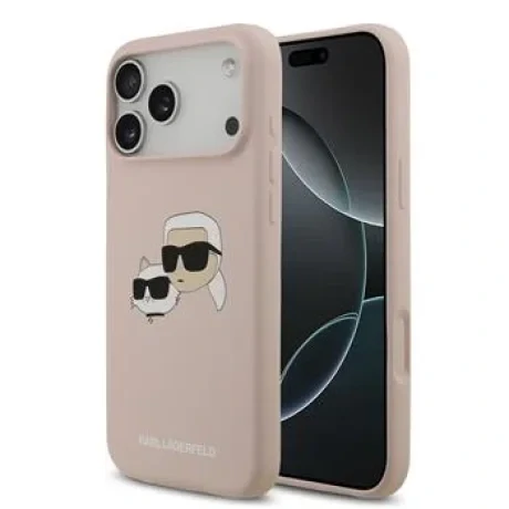 Carcasă spate Karl Lagerfeld MagSafe cu capete duble din silicon lichid pentru iPhone 17 Pro Max, roz