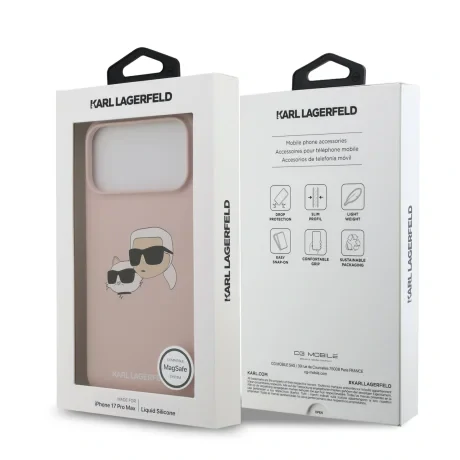 Carcasă spate Karl Lagerfeld MagSafe cu capete duble din silicon lichid pentru iPhone 17 Pro Max, roz