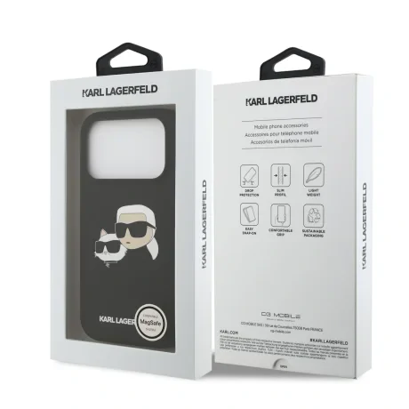 Carcasă spate Karl Lagerfeld MagSafe cu capete duble din silicon lichid pentru iPhone 17 Pro, neagră