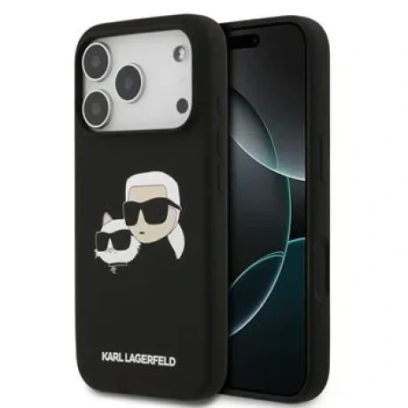 Carcasă spate Karl Lagerfeld MagSafe cu capete duble din silicon lichid pentru iPhone 17 Pro, neagră