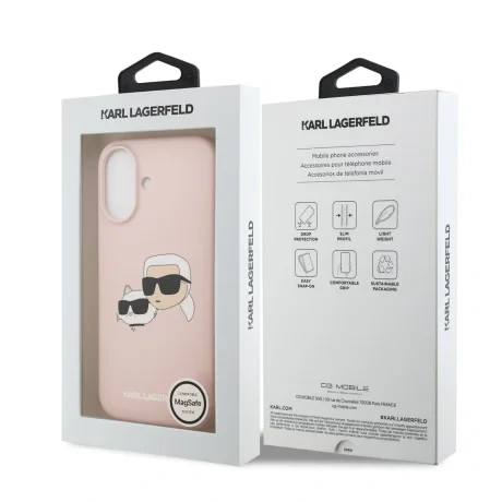 Carcasă spate Karl Lagerfeld MagSafe din silicon lichid cu capete duble pentru iPhone 17, roz