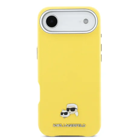 Carcasă spate Karl Lagerfeld PU cu capete de Karl și Choupette, MagSafe, galbenă, pentru iPhone Air