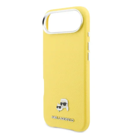 Carcasă spate Karl Lagerfeld PU cu capete de Karl și Choupette, MagSafe, galbenă, pentru iPhone Air
