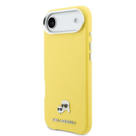 Carcasă spate Karl Lagerfeld PU cu capete de Karl și Choupette, MagSafe, galbenă, pentru iPhone Air