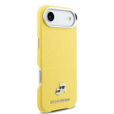 Carcasă spate Karl Lagerfeld PU cu capete de Karl și Choupette, MagSafe, galbenă, pentru iPhone Air