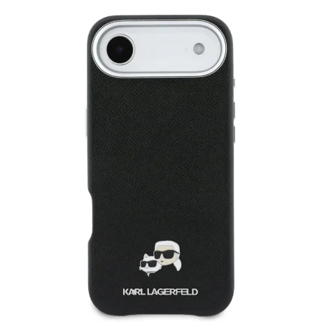 Carcasă spate Karl Lagerfeld PU cu capete de Karl și Choupette, MagSafe, neagră, pentru iPhone Air
