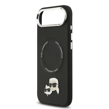 Carcasă spate Karl Lagerfeld PU cu capete de Karl și Choupette, MagSafe, neagră, pentru iPhone Air