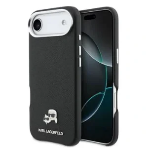 Carcasă spate Karl Lagerfeld PU cu capete de Karl și Choupette, MagSafe, neagră, pentru iPhone Air