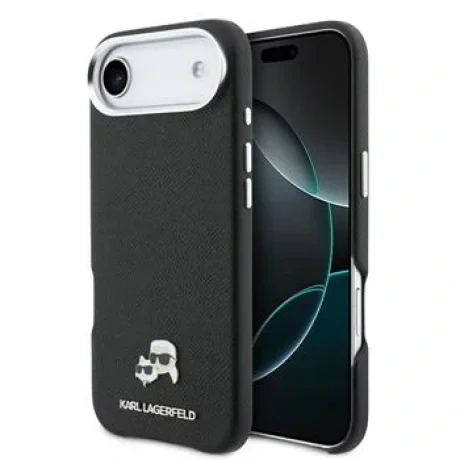 Carcasă spate Karl Lagerfeld PU cu capete de Karl și Choupette, MagSafe, neagră, pentru iPhone Air