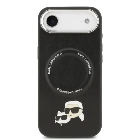 Carcasă spate Karl Lagerfeld PU cu capete de Karl și Choupette, MagSafe, neagră, pentru iPhone Air