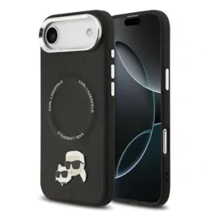 Carcasă spate Karl Lagerfeld PU cu capete de Karl și Choupette, MagSafe, neagră, pentru iPhone Air