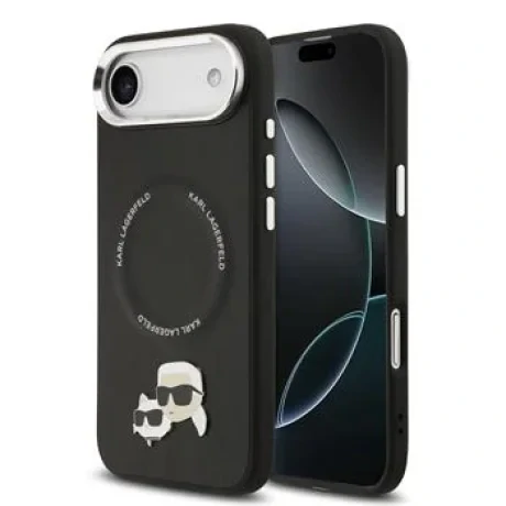 Carcasă spate Karl Lagerfeld PU cu capete de Karl și Choupette, MagSafe, neagră, pentru iPhone Air