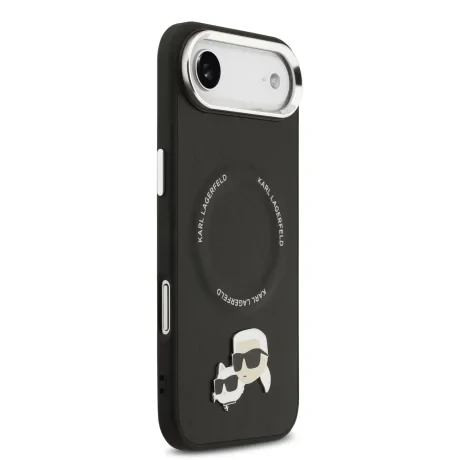 Carcasă spate Karl Lagerfeld PU cu capete de Karl și Choupette, MagSafe, neagră, pentru iPhone Air
