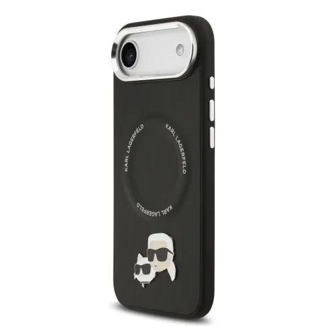 Carcasă spate Karl Lagerfeld PU cu capete de Karl și Choupette, MagSafe, neagră, pentru iPhone Air
