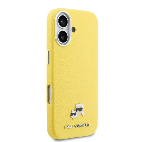 Carcasă spate Karl Lagerfeld PU cu capete de Karl și Choupette, MagSafe, pentru iPhone 17, galbenă