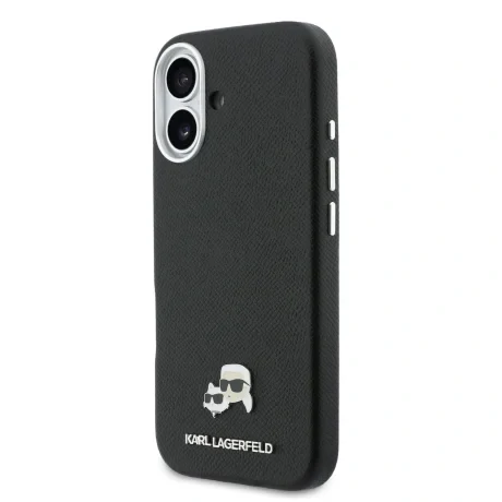 Carcasă spate Karl Lagerfeld PU cu capete de Karl și Choupette, MagSafe, pentru iPhone 17, neagră
