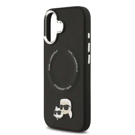 Carcasă spate Karl Lagerfeld PU cu capete de Karl și Choupette, MagSafe, pentru iPhone 17, neagră